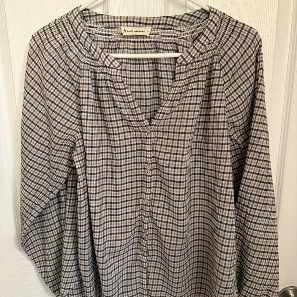 Lucky Brand Women's Checkered Button Down Shirt - Black and White